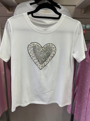 Sequin Heart Tee White