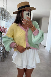 Colour Block Wool Cardigan Yellow