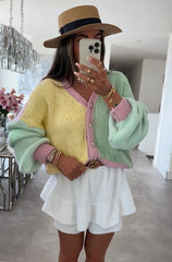 Colour Block Wool Cardigan Yellow