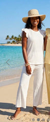 Frill Sleeve Crinkle Co-ord White