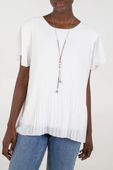 Short Sleeved Oversized Pleated Top in White