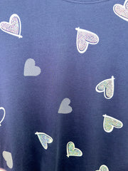 Multi Diamanté Heart Tee Navy