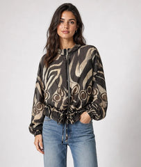 Abstract Print Zip-Front Jacket Black