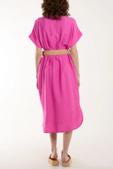 V-neck Belted Pocket Dress Pink