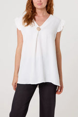 Frill Sleeve Top White