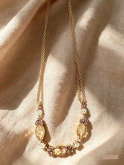 Vintage Style Diamanté Necklace Amber/Amethyst