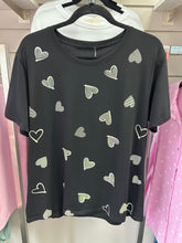 Multi Diamanté Heart Tee Black