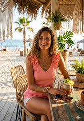 Ruffle Shoulder V-Neck Vest Coral
