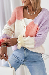Colour Block Knitted Cardigan Lilac