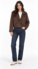 Double Breasted Suede Jacket Brown