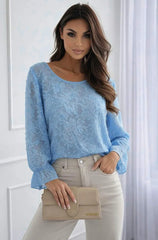 Floral Eyelash Texture Top Blue