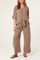 Front Tie Button Detail Co-ord Mocha