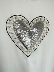 Sequin Heart Tee White