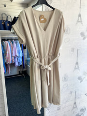 V-Neck Belted Dress Stone