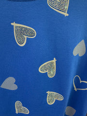 Multi Diamanté Heart Tee Blue