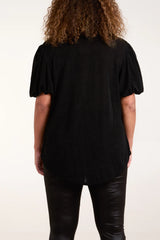 Glitter Lurex Ballon Sleeve Top Black