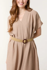 V-neck Belted Pocket Dress Mocha