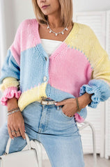 Colour Block Knitted Cardigan Yellow
