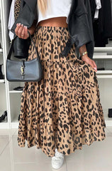 Leopard Print Tiered Maxi Skirt