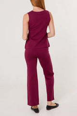 Gold Button Knitted Waistcoat & Trouser Set Berry