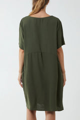 Relaxed Fit Pocket Dress in Khaki