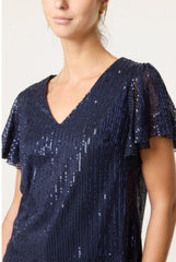 Angel Sleeve Sequin Top Navy