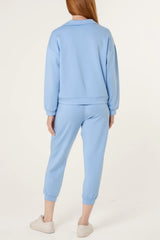 Collared V-Neck Top & Trouser Sweat Set Blue