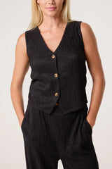 Textured Waistcoat and Trousers Set Black