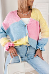 Colour Block Knitted Cardigan Yellow