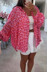 Pink and Orange Leopard Oversized Cotton Shirt