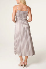 Pinstripe Double Tie Cami Dress Mocha