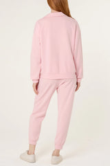 Collared V-Neck Top & Trouser Sweat Set Pink
