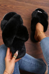 Fluffy Open Toe Crossover Slippers