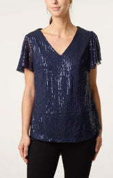 Angel Sleeve Sequin Top Navy