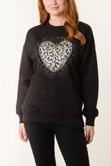 Diamante Animal Heart Sweatshirt Black