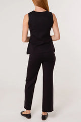 Gold Button Knitted Waistcoat & Trouser Set Black