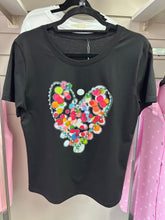 Multi Coloured/Diamante Heart Tee Black