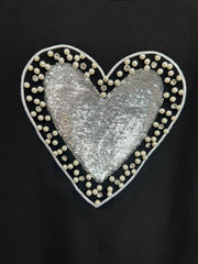 Sequin Heart Tee Black