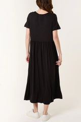 Round Neck Stretch Midi Dress Black
