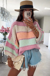 Colour Block Wool Knit Pink/Orange