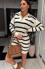 Zip Collar Stripe Knit Dress