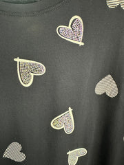 Multi Diamanté Heart Tee Black