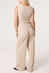 Textured Waistcoat and Trousers Set Stone