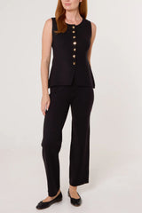 Gold Button Knitted Waistcoat & Trouser Set Black