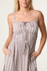 Pinstripe Double Tie Cami Dress Mocha
