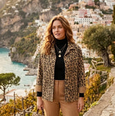 Leopard Print Ribbed Shirt Jacket Camel