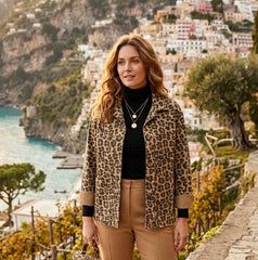 Leopard Print Ribbed Shirt Jacket Camel