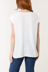 Frill Sleeve Necklace Top in White