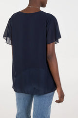 Short Sleeved Oversized Pleated Top in Navy