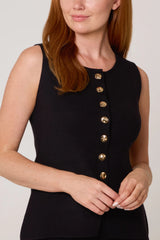 Gold Button Knitted Waistcoat & Trouser Set Black